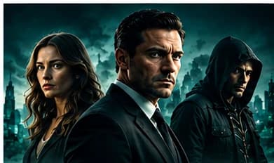 Drie personages in een dramatische fictieve scène