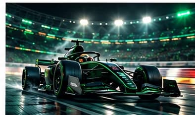 Raceauto op een verlicht circuit